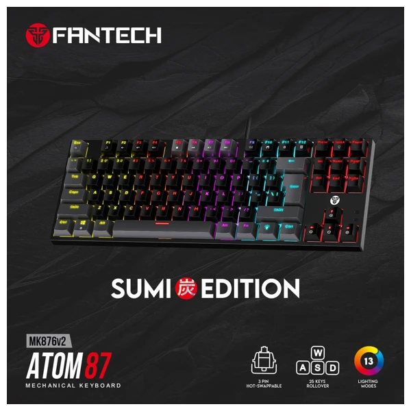 Fantech Atom87 MK876V2 RGB Mechanical Keyboard Sumi Edition